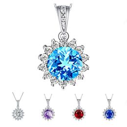 Pendant Necklaces B-ling Shiny Crystal Flower Necklace For Women Jewellery Charm Lady Silver Plated Chain Accessories Female