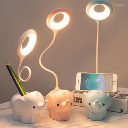 Table Lamps USB Charger Creative Elephant Animal Led Lamp Reading 3 Color Dimming Study Accessories Bright Cute Bedside Light