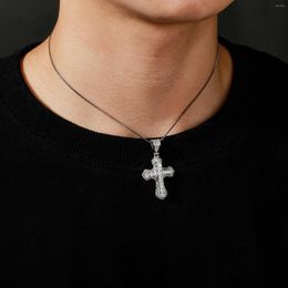 Pendant Necklaces The Hip Hop Style Blue Cross Necklace Iced Out Cubic Zircon Gold Silver Colour Men Charm Chain Jewellery