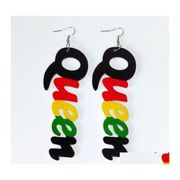 Dangle Chandelier Colorf African Wood Letter Earrings Fashion Geometric Hollow Initial Queen Drop Earring For Girls Delivery Jewelr Otxmy