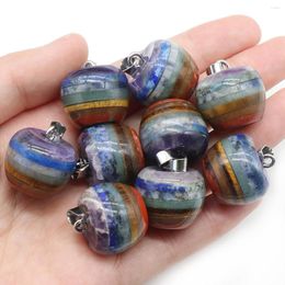 Pendant Necklaces 1PC Natural Stone Crystals Seven-color Stitching Apple Shape Gemstone Charms For Jewellery Making DIY Women