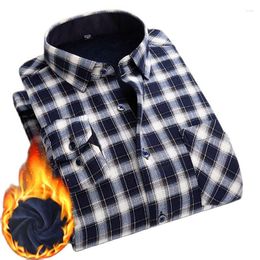 Men's Casual Shirts 2023 Winter High Quality Plaid Shirt Men Warm Plus Velvet Thickening Cotton Male Long Sleeve Man Clothes M-4XL
