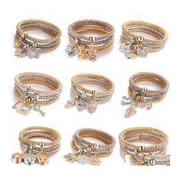 Charm Bracelets 3 Color/Set Tree Of Life Women Crystal Crown Musical Elephant Key Lock Owl Wrap Bracelet For Men Jewelry Bk Drop Deli Ot6Pn