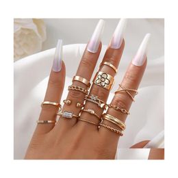 Band Rings Fashion Jewellery Knuckle Ring Set Gold Butterfly Flower Chain Crossed Geometric Stacking Midi Sets 15Pcs/Set Drop Delivery Dhfuy