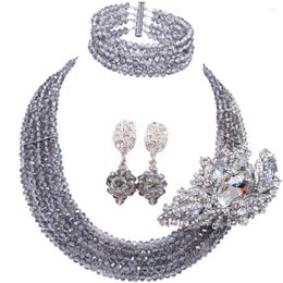 Necklace Earrings Set Fashion Grey Gray African Beads Nigerian Wedding Bridal 5C-018