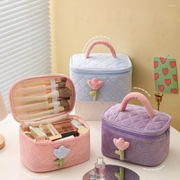 Cosmetic Bags Women's Tulip Flowers Pouch Large Capacity Travel Bag Zipper Toiletry Portable Storage Box