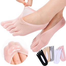Women Socks Solid Colour Lace Antiskid Low Cut Five Finger Toe Female Invisible Sock Slippers Shallow Mouth Summer