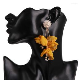 Dangle Earrings Bohemia Elegant Cotton Crystal Vintage Blue Yellow Flower Long Tassel Drop For Women Jewelry Wholesale