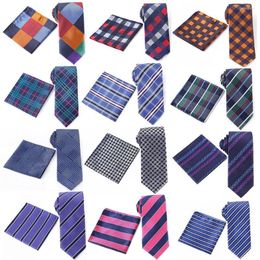 Bow Ties Tailor Smith Arrival Neck Tie Set 7.5cm And Hankies Men Fashion Plaid Checked Striped Mens Gifts For