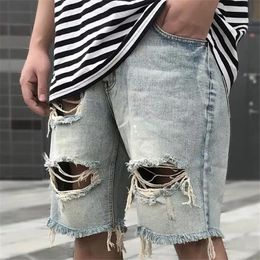 Мужские джинсы Idopy, летние джинсовые шорты в стиле ретро, мужские рваные уличные стильные винтажные хип-хоп хипстерские байкерские джинсы с большими дырками