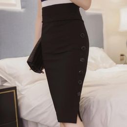 Skirts Korean Fashion Button For Teen Girls Pencil Skirt Ladies High Waisted Office Women Trendy Knee Length