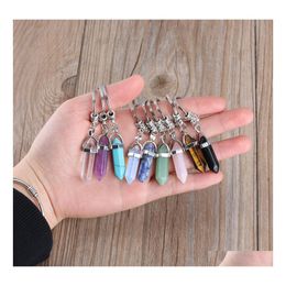 Arts And Crafts Natural Stone Keychain Pink Opal Crystal Colorf Key Chains Rings Healing Car Decor Keyrings Keyholder For Women Men Dhrde