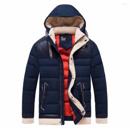 Men's Down Warm Men Winter Casual Thick Fleece Hat Jacket Parkas Menswear Luxury Pockets Outfit Hoods Zipper Parka Coat