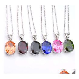 Pendant Necklaces Luckyshine Family Friends Gift Mticolor Oval Fire Topaz Gems 925 Sterling Sier Plated Jewellery Women Zircon 5 Drop Dhmrp
