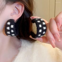 Hoop Earrings Minar Hyperbole Black White Stripes Cloth Plush Big For Women Hollow C Shape Square Chunky Earring Party Jewelry