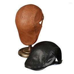 Berets Accessories Retro Fashion For Men Leather Embossed Hats Male Thin Top Cowhide Forward Caps Leisure Youth Peaked Boina