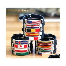 Other Bracelets National Flag Sile Spain Germany England Australia Brazil Wristband Men Fitness Sporty Jewellery Size Adjustable Drop D Ot7K9