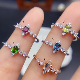 Cluster Rings S925 Sterling Silver Natural Colour Treasure Ring Jewellery Refined Luxury Glamour Party Ladies Engaged 3x4mm Summer