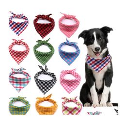 Dog Apparel Pet Bandana Small Large Bibs Scarf Washable Cosy Cotton Plaid Printing Puppy Kerchief Bow Tie Grooming Accessories Drop Dhkjh