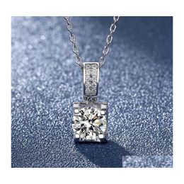 Pendant Necklaces Classic 925 Sterling Sier 1Ct D Colour Vvs1 Moissanite Necklace Women Jewellery Plated Platinum 4 Prong Charm Giftpen Dhnrc