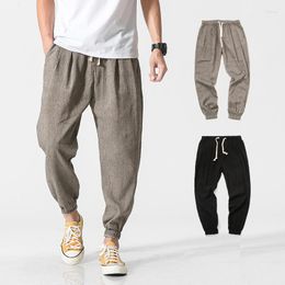 Men's Pants Baggy Mens Casual Linen Pencil Elastic Waist Jogging Men Ankle Length Vintage Japanese Streetwear