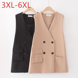 Outerwear 2023 Ladies Spring Autumn Plus Size Women Large Sleeveless Loose Khaki Black Button Pocket Vest Coat 3XL 4XL 5XL 6XL