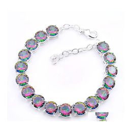 Tennis 5 Pcs/Lot High Quality Fashion Round Shaped 8 Mm Colorf Topaz Bracelet Jewellery 925 Sier Party Christmas Gift For Women B0333 Dh0Mv