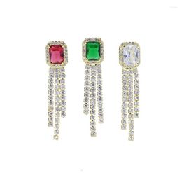 Dangle Earrings Gold Plated Geometric Rectangle CZ Green Red White Cubic Zirconia Tennis Tassel Chain Dangling Women Earring