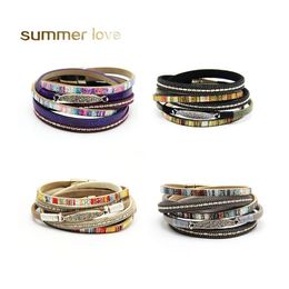 Other Bracelets Fashion Mtilayer Leather Bracelet Colorf Crystal Wrap Cuff Bangle With Alloy Magnetic For Women Teen Girl Boy Statem Otjtc