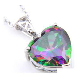 Pendant Necklaces 10Pcs Luckyshine For Women Rainbow Love Heart Natural Mysti Topaz Gemston 925 Sterling Sier Cz Zircon Wedding Drop Dh7Ab