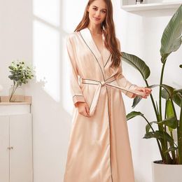 Women's Sleepwear Silky Satin Wedding Home Clothes Leisure Pyjamas 2023 Autumn Long Sleeve 2 Piece Kimono Robe Set Casual Women Robes