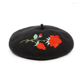 Berets Winter Women's Beret Hat DIY Handmade Wool Flower French Black Painter Outdoor Warmth Thick Sboy