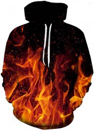 Men's Hoodies Unisex Cool 3D Print Pullover Hooded Sweatshirt With Pocket For Men Women Fire Flame Burning Campfire Black And Orange