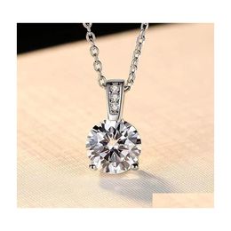 Pendant Necklaces Trendy 925 Sterling Sier 12Ct D Color Vvs1 Moissanite Necklace Women Jewelry Plated 18K Gold 3 Prong Giftpendant D Dhrb4