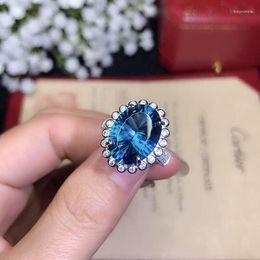 Cluster Rings KJJEAXCMY Boutique Jewelryar 925 Sterling Silver Inlaid Natural Blue Topaz Gemstone Ring Support Detection