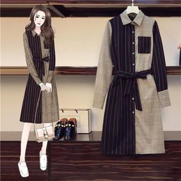 Casual Dresses 2023 Spring Autumn Plus Size 4xl Women Clothing Western Style Thin Waist Temperament Age-reducing Splicing Shirt Dress S232