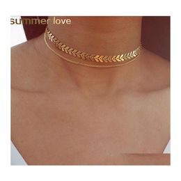 Chokers Chain Choker Two Layers Necklaces Fishbone Airplane Shape Gold Color Selling Necklace Flat Jewelry Drop Delivery Pendants Otdxi