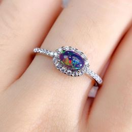 Cluster Rings Selling Silver Ring Natural Fire Black Opal 925 Sterling Jewellery Women Engagement Wedding Adjustable
