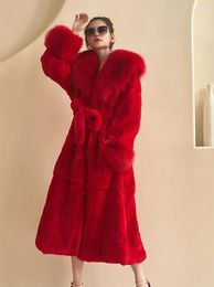 Women's Down 2023 Elegant Women Long Sleeve Real Fur Collar Maxi Natural Coats Plus Size Genuine Outerwear YN05