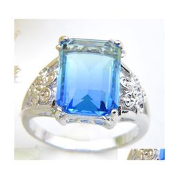 Solitaire Ring Womens Rings 925 Sterling Sier Plated Blue Bi Coloured Tourmaline Gems Engagement Party Jewellery Accessory Drop Delivery Dhky1