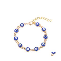 Link Chain Enamel Blue Evil Eye Charm Bracelets For Women Men Turkish Gold Chains Adjustable Bracelet Bangle Fashion Jewelry In Bk Otq6L