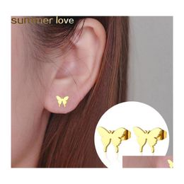 Stud Stainless Steel Rose Butterfly Earrings Romantic Gold Plated For Women Lady Girls Hypoallergenic Design Jewellery Drop Delivery Otizm