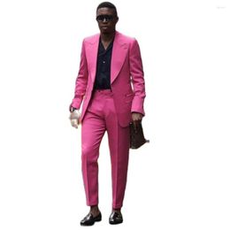 Men's Suits Casual Peaked Lapel Blazer Trousers Men Sets Pink Tailored Fashion Costume Party Wear Clothing Slim Fit 2Pcs Jacket Pants