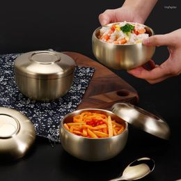 Dinnerware Sets Korean-style Stainless Steel Imperial Bowl Gold Thickened Rice Soup With Lid For Children To Eat And Cook Kimchi