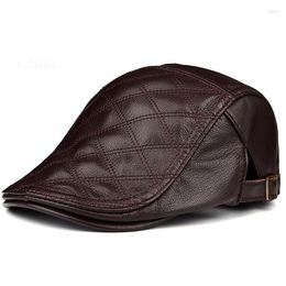 Berets 2023 Winter Unisex Genuine Leather Duckbill Thin Hats For Men/Women Leisure Black/Brown Fitted Cabbie Bonnet