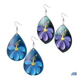 Dangle Chandelier Fashion Jewellery Retro Oil Painting Flower Earrings For Women Water Drop Acrylic Delivery Dh0As