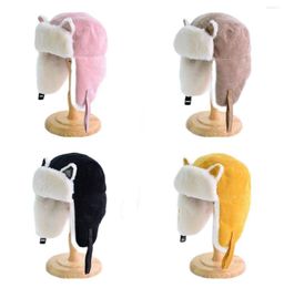 Berets Children's Hat Winter Boy Ear Protector Pilot Wear Artificial Fur Girl Wool Parent-child Kitten Shape Autumn Outdoor Warm E