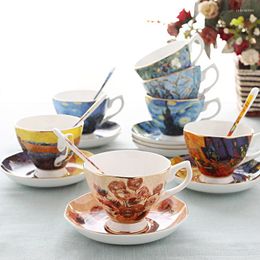 Cups Saucers Coffee Cup Vintage Oil Painting Art Bone China British Afternoon Tea With Spoon Ceramic On-glazed Teacup And Sets