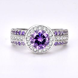 Wedding Rings Garilina Fashion Jewellery Purple And White Austrian Crystals Silver Colour Ring For Womens Anniversary Gift AR2260