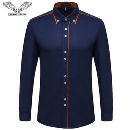 Mens Casual Shirts VISADA JAUNA European Size Mens Shirt 100% Cotton Slim Business Casual Brand Clothing Long Sleeve Chemise Homme N356 230114